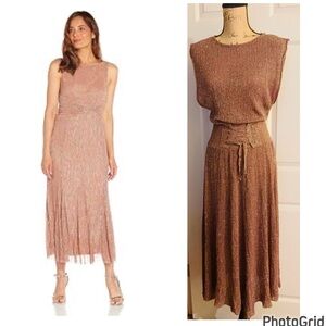 MANGO Golden Bronze Shimmer Dress
